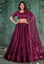 Load image into Gallery viewer, Wine Net Wedding Lehenga Choli
