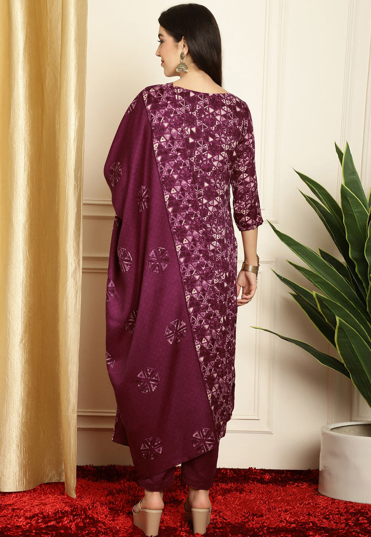 Wine Pashmina Pakistani Suit