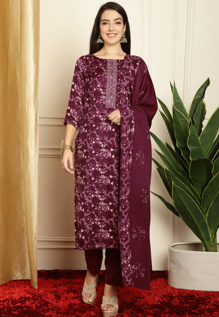 Wine Pashmina Pakistani Suit