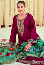 Load image into Gallery viewer, Wine Raw Silk Pant Style Suit
