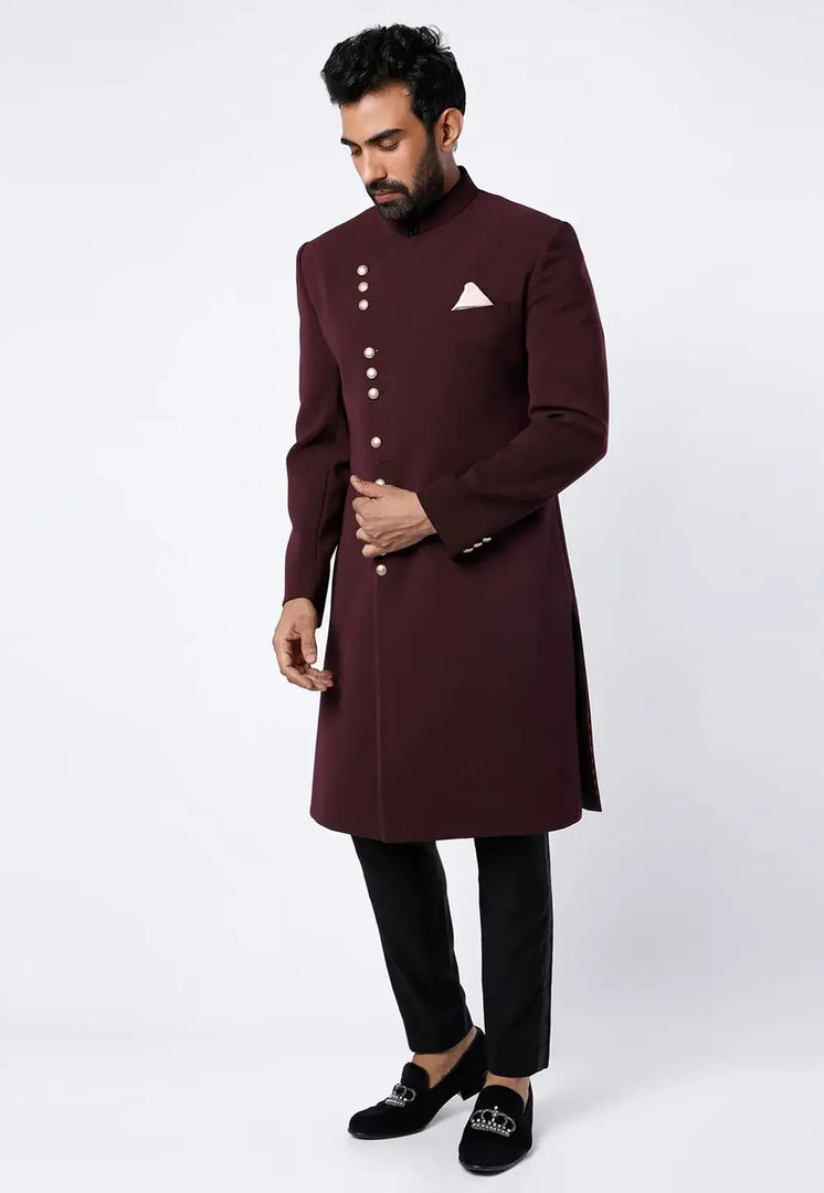 Wine Rayon Indo Western Sherwani