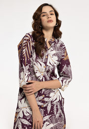 Wine Rayon Printed Co-Ords Set