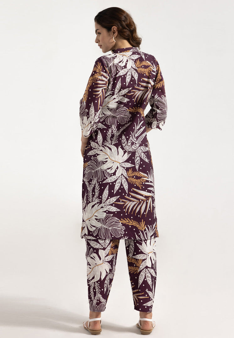 Wine Rayon Printed Co-Ords Set