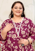 Load image into Gallery viewer, Wine Rayon Printed Long Kurti

