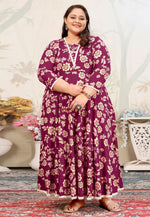 Load image into Gallery viewer, Wine Rayon Printed Long Kurti
