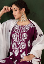 Load image into Gallery viewer, Wine Rayon Readymade Chikankari Suit
