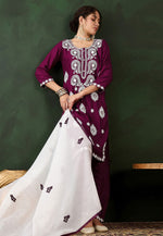 Load image into Gallery viewer, Wine Rayon Readymade Chikankari Suit
