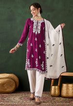 Load image into Gallery viewer, Wine Rayon Readymade Chikankari Suit

