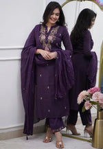 Load image into Gallery viewer, Wine Rayon Readymade Pant Style Suit
