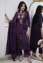 Load image into Gallery viewer, Wine Rayon Readymade Pant Style Suit
