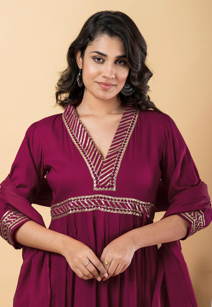 Wine Rayon Readymade Pant Style Suit