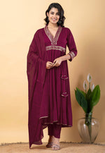 Load image into Gallery viewer, Wine Rayon Readymade Pant Style Suit
