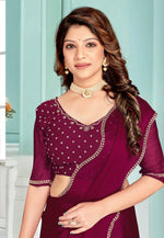 Load image into Gallery viewer, Wine Satin Chiffon Saree With Blouse
