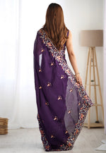 Load image into Gallery viewer, Wine Satin Chiffon Saree With Blouse
