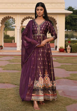 Load image into Gallery viewer, Wine Satin Long Anarkali Suit
