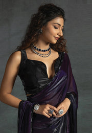Wine Satin Silk Saree With Blouse