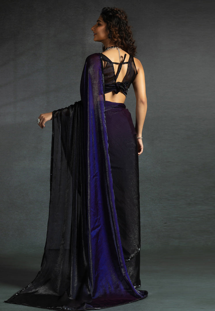 Wine Satin Silk Saree With Blouse