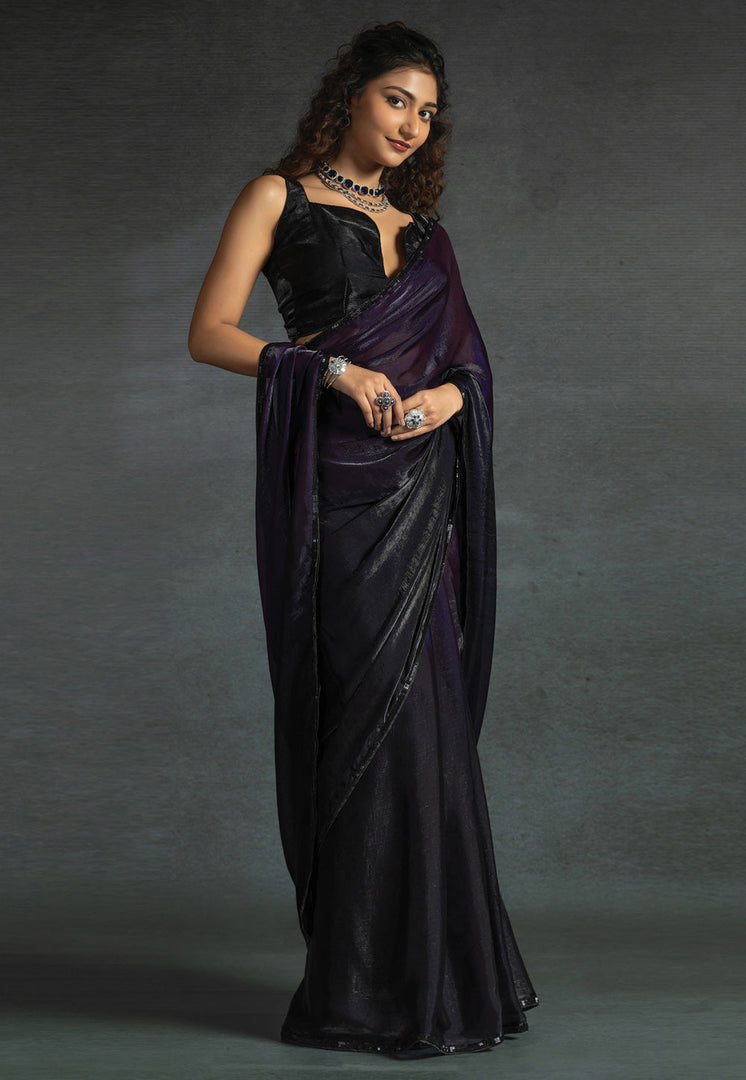 Wine Satin Silk Saree With Blouse