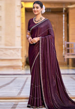 Load image into Gallery viewer, Wine Shimmer Chiffon Saree With Blouse
