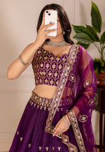 Load image into Gallery viewer, Wine Shimmer Circular Lehenga Choli
