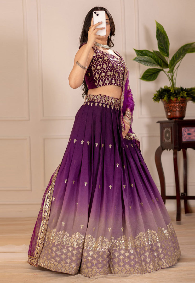 Wine Shimmer Circular Lehenga Choli