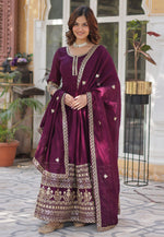Load image into Gallery viewer, Wine Shimmer Readymade Long Anarkali Suit

