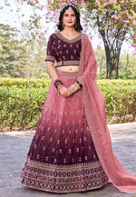 Load image into Gallery viewer, Wine Silk A Line Lehenga Choli
