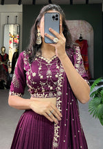 Load image into Gallery viewer, Wine Silk Circular Lehenga Choli

