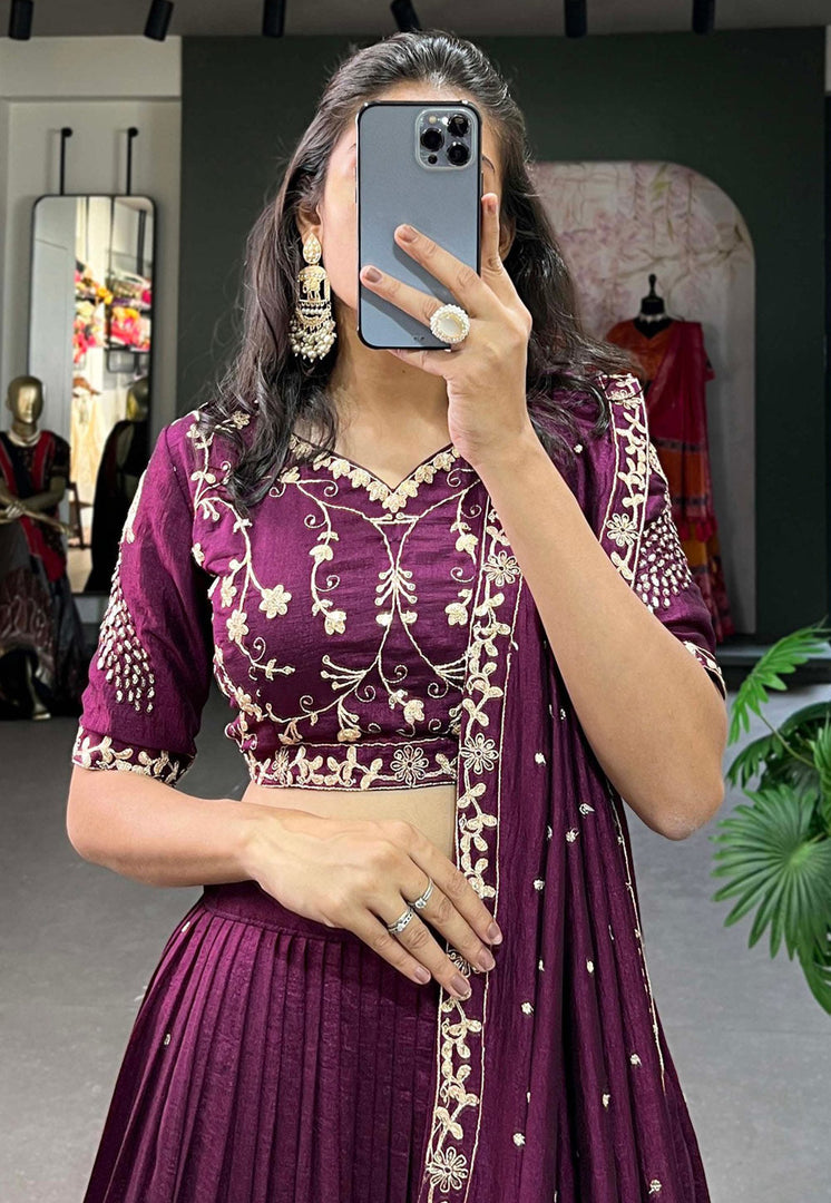 Wine Silk Circular Lehenga Choli