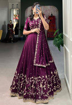 Load image into Gallery viewer, Wine Silk Circular Lehenga Choli
