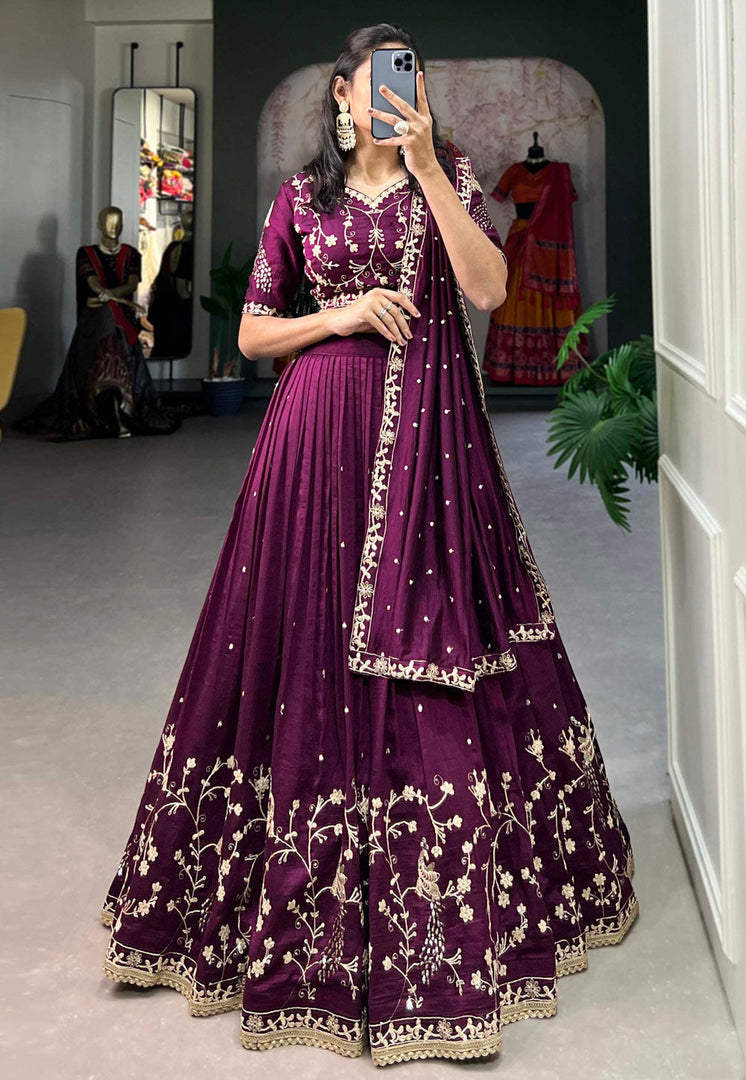 Wine Silk Circular Lehenga Choli