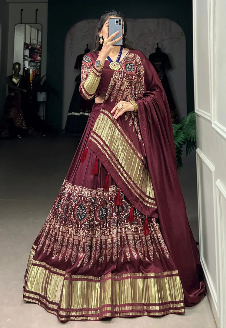 Wine Silk Circular Lehenga Choli