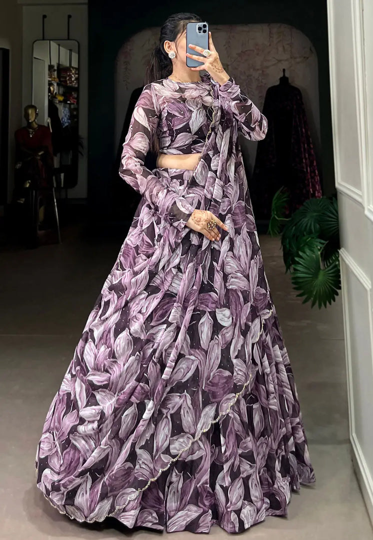 Wine Silk Floral Lehenga choli