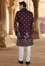 Load image into Gallery viewer, Wine Silk Indo Western Sherwani
