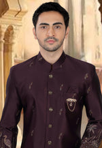 Load image into Gallery viewer, Wine Silk Indo Western Sherwani
