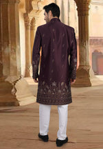 Load image into Gallery viewer, Wine Silk Indo Western Sherwani
