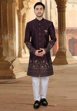 Load image into Gallery viewer, Wine Silk Indo Western Sherwani
