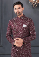 Load image into Gallery viewer, Wine Silk Indo Western Suit

