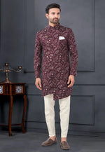 Load image into Gallery viewer, Wine Silk Indo Western Suit
