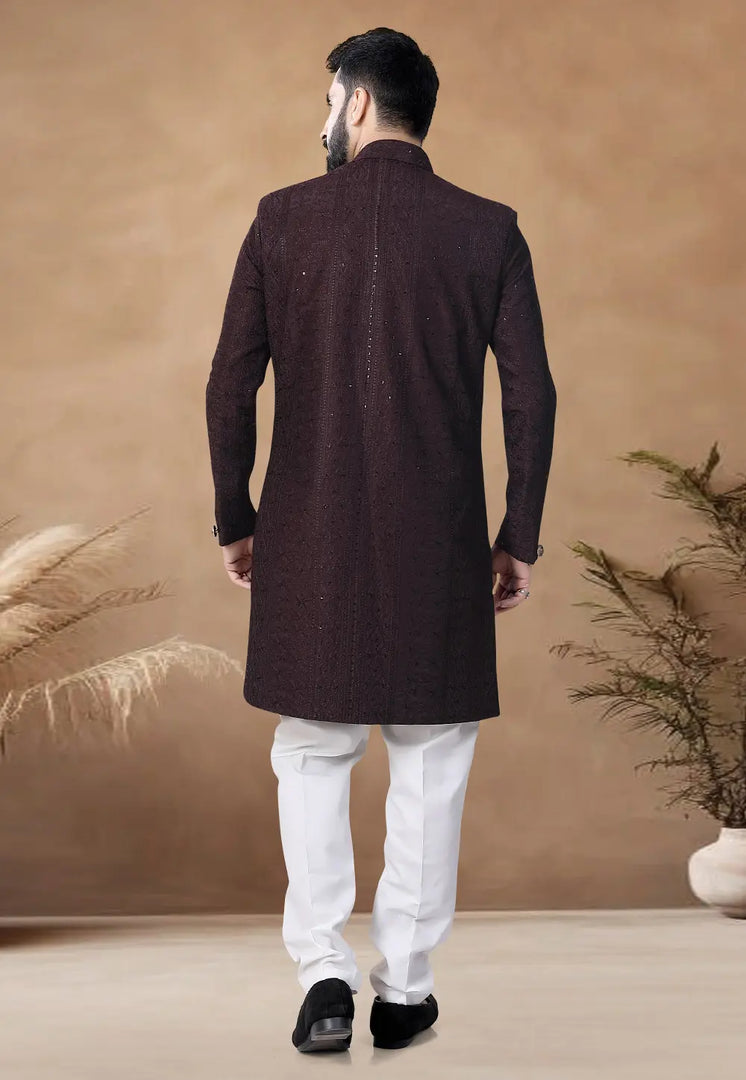 Wine Silk Indo Western Suit