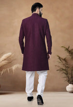 Load image into Gallery viewer, Wine Silk Indo Western Suit
