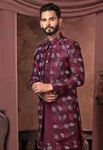 Load image into Gallery viewer, Wine Silk Jacket Style Sherwani
