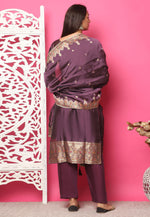 Load image into Gallery viewer, Wine Silk Jacquard Pakistani Suit
