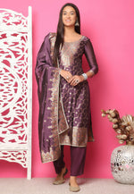 Load image into Gallery viewer, Wine Silk Jacquard Pakistani Suit
