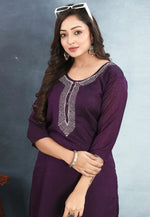 Load image into Gallery viewer, Wine Silk Kurta Set With Pent
