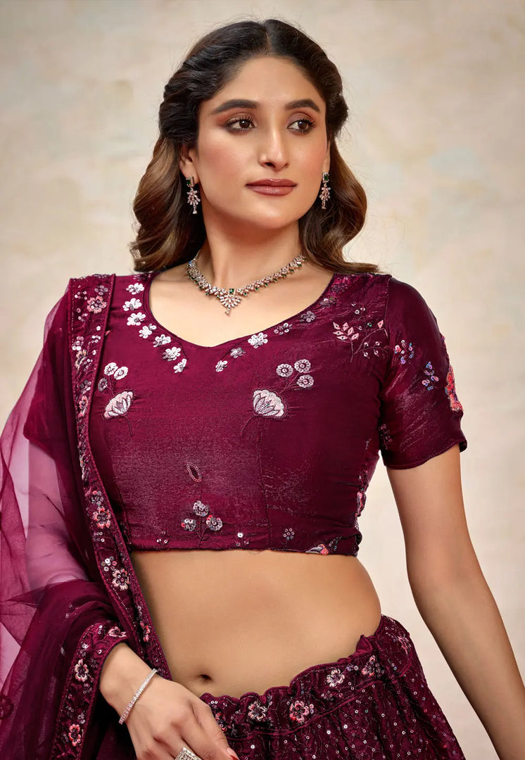 Wine Silk Lehenga Choli