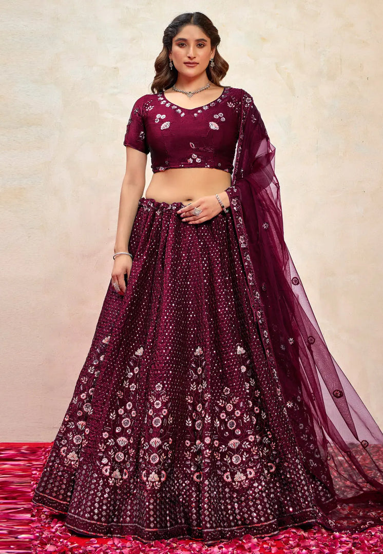 Wine Silk Lehenga Choli