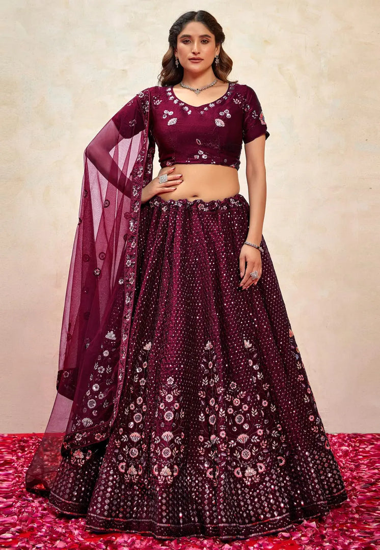 Wine Silk Lehenga Choli