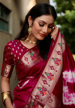 Load image into Gallery viewer, Wine Silk Paithani Saree