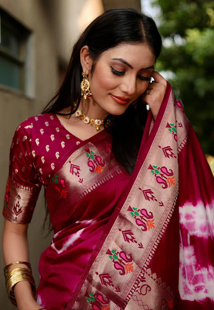 Wine Silk Paithani Saree